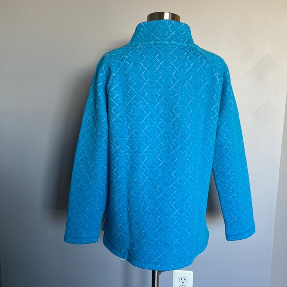 Talboots Snowflake Quilt Wrap Neck Cotton Metallic Thread Turquoise Pullover Top - Picture 6 of 11